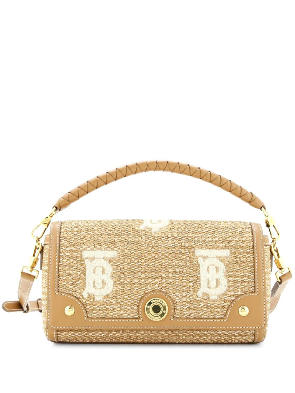 Burberry Pre-Owned Note Top Handle Bag Embroidered Raffia with Leather satchel - Marrone