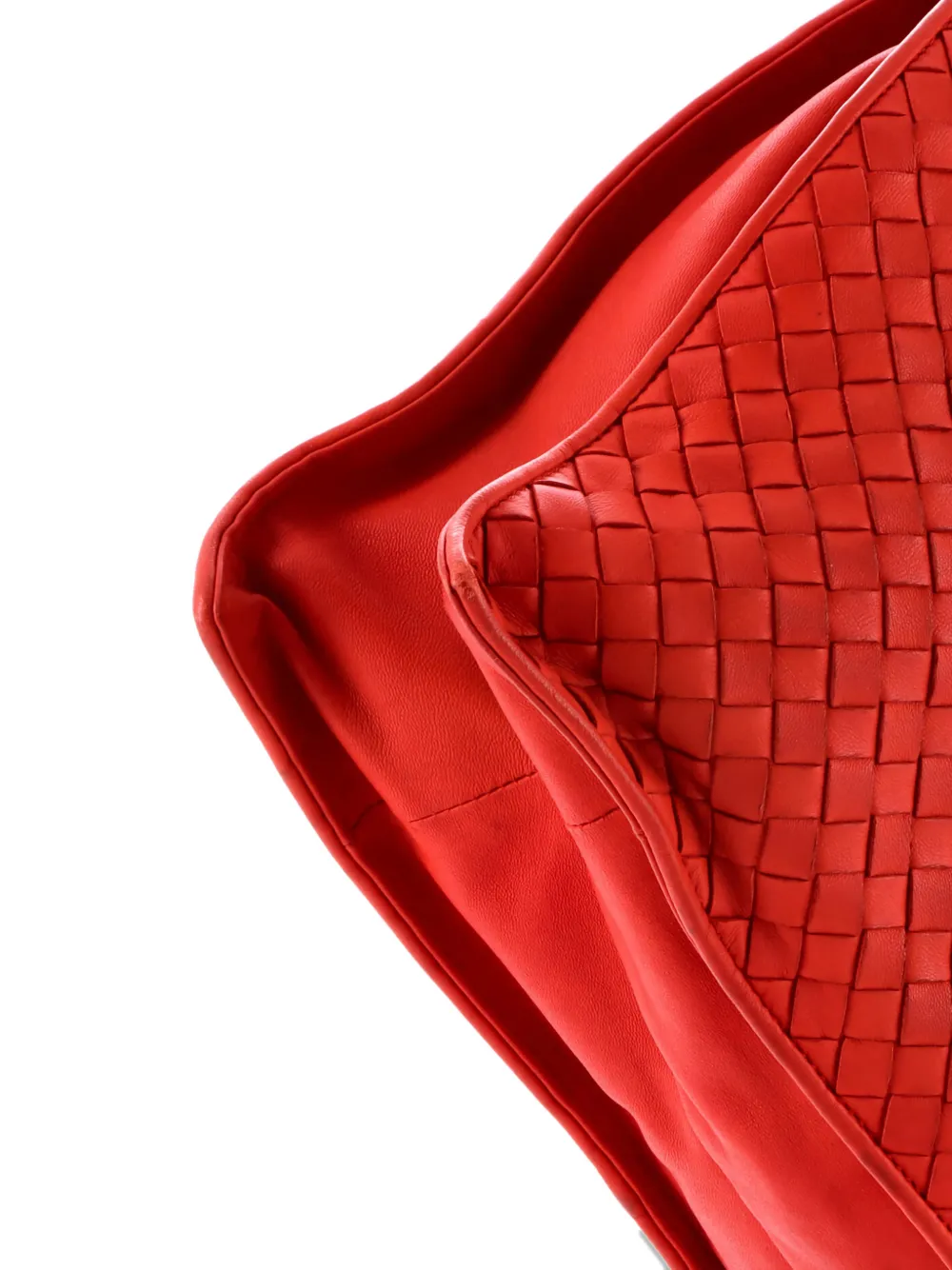 Pre-owned Bottega Veneta Drawstring Tassel Intrecciato Nappa Medium Tote Bag In Red