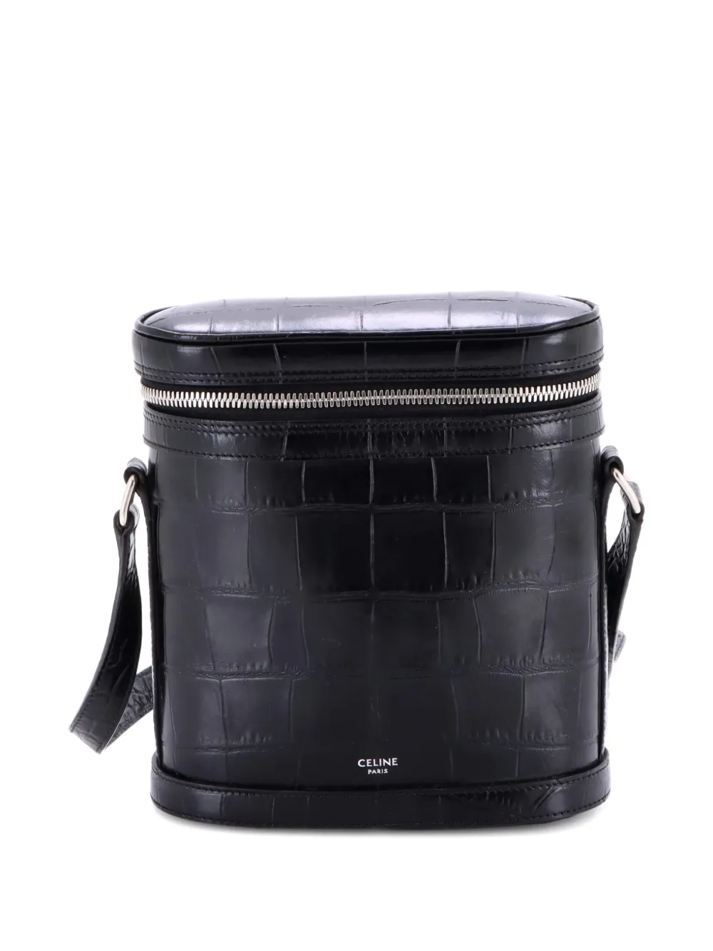 Celine Pre-Owned Vertical Zip Messenger Crocodile Embossed Leather crossbody bag - Nero