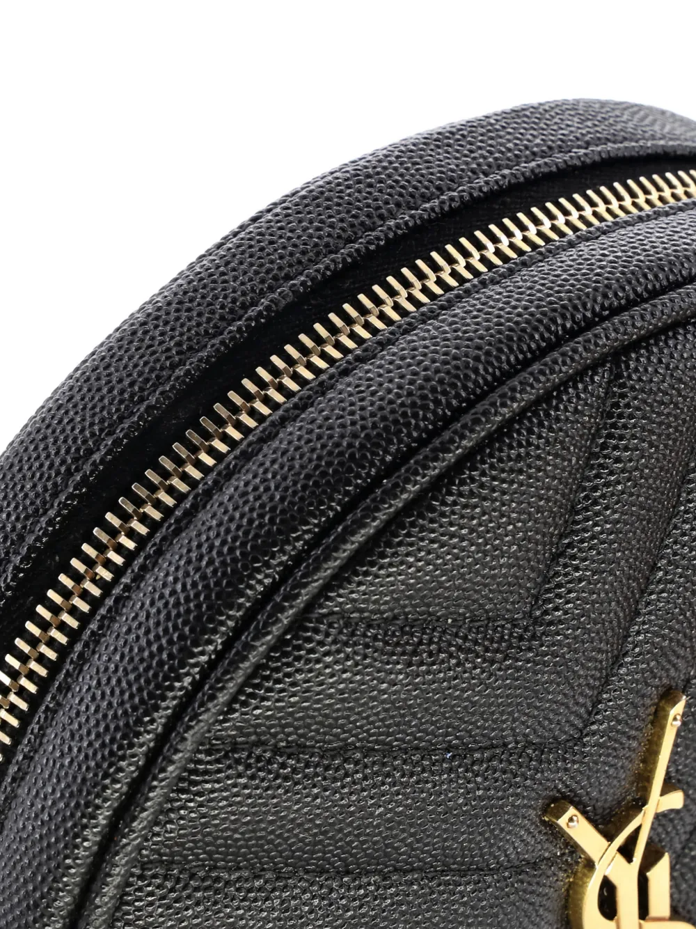 Pre-owned Saint Laurent Vinyle Round Camera Bag Matelasse Chevron Leather Crossbody Bag In Black