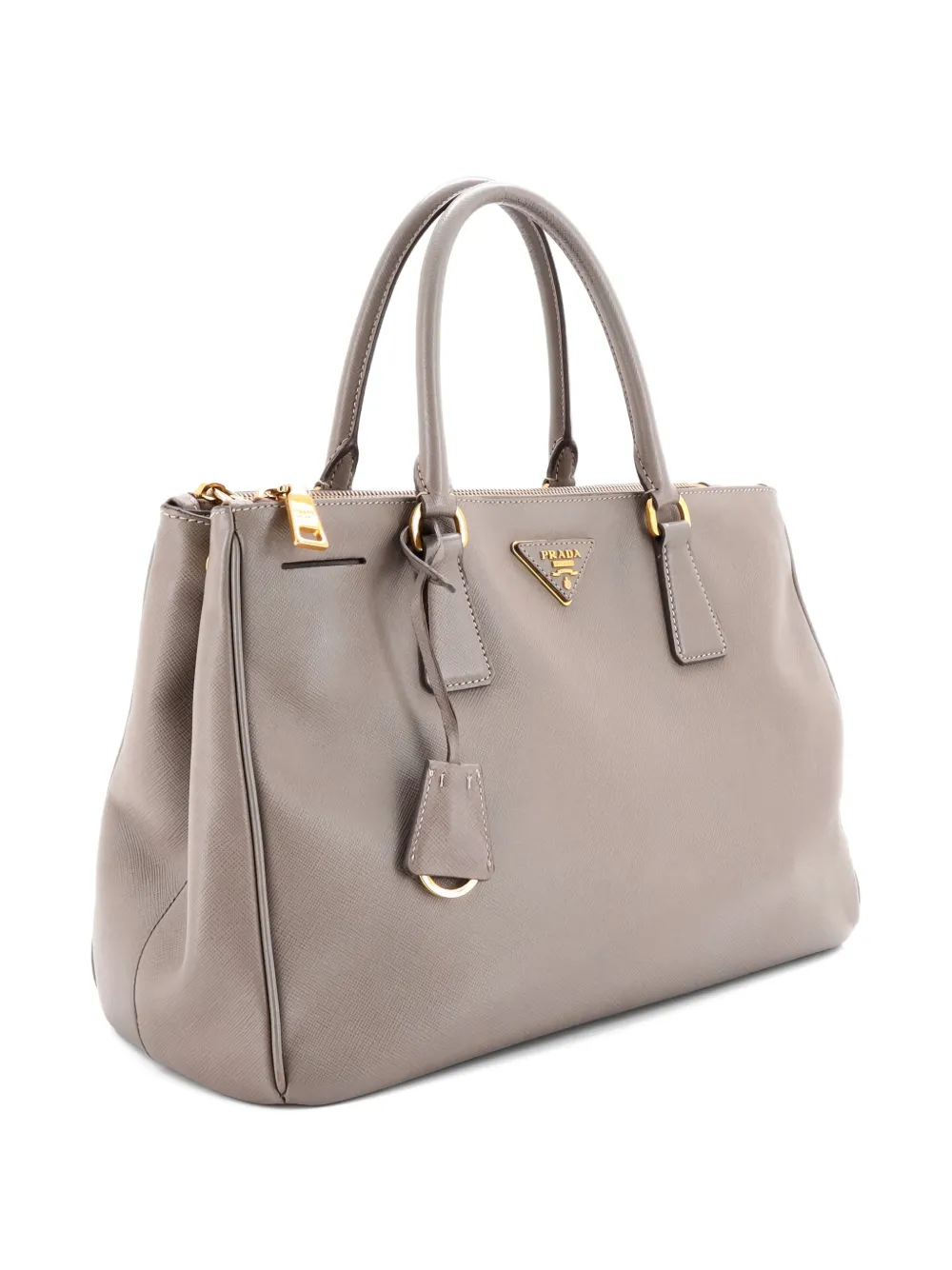 Pre-owned Prada Double Zip Lux Saffiano Leather Large Tote Bag In Gray