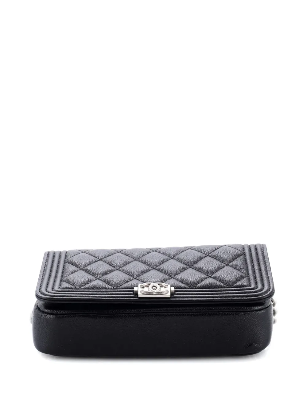 CHANEL Pre-owned Boy Flap Phone Holder With Chain Quilted Caviar Crossbody Bag In Black