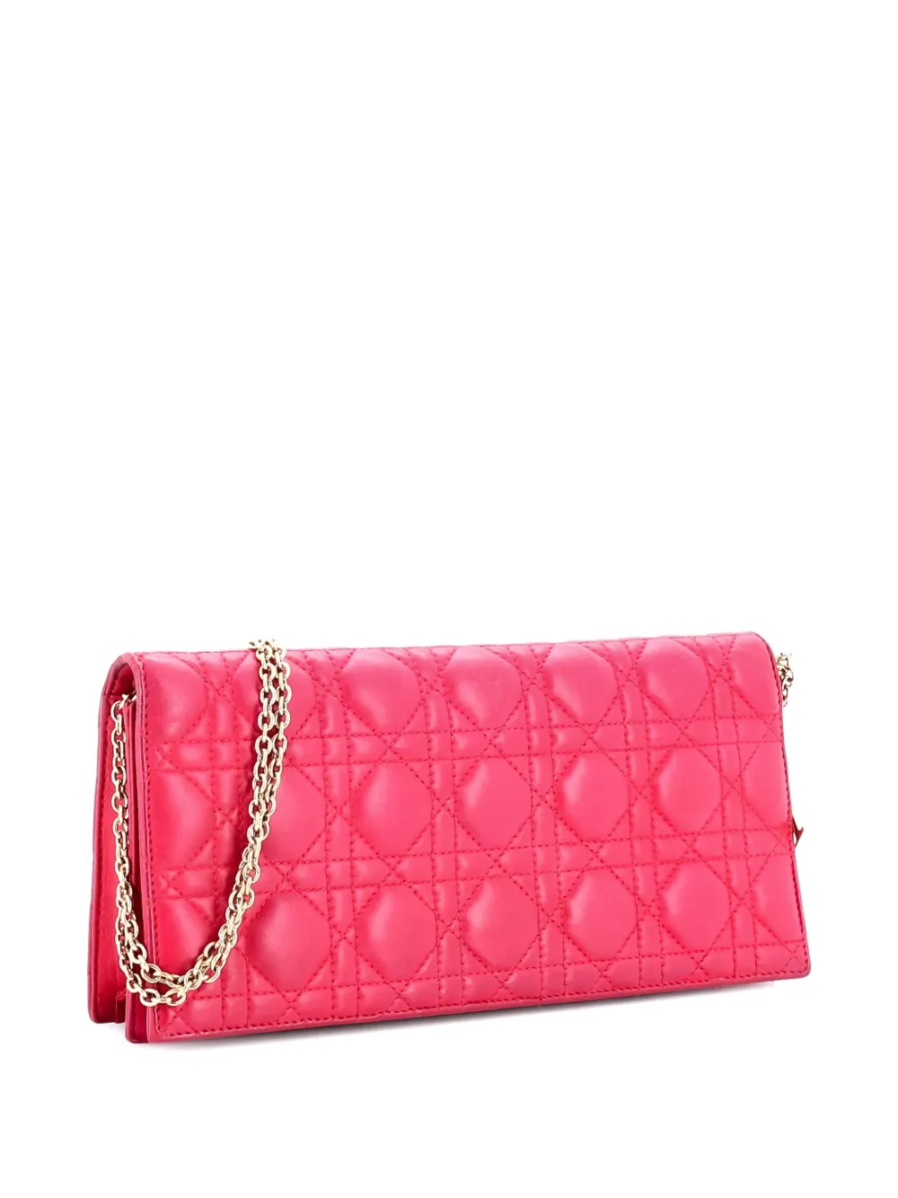 Pre-owned Dior Lady  Convertible Chain Cannage Quilt Leather Long Clutch Bag In Pink