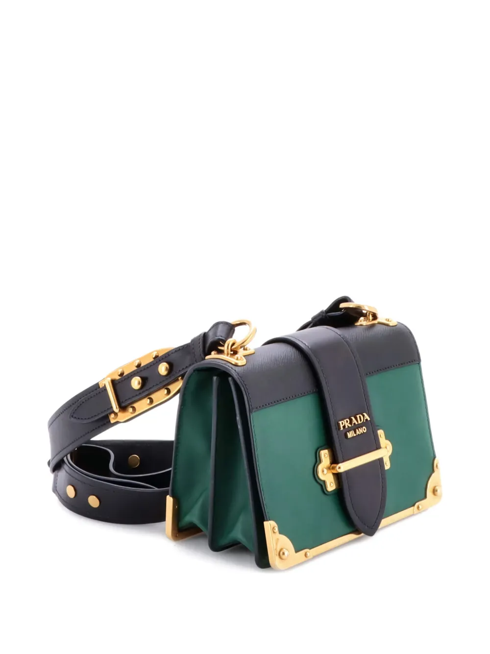 Pre-owned Prada Cahier Chain City Calf And Saffiano Small Crossbody Bag In Black