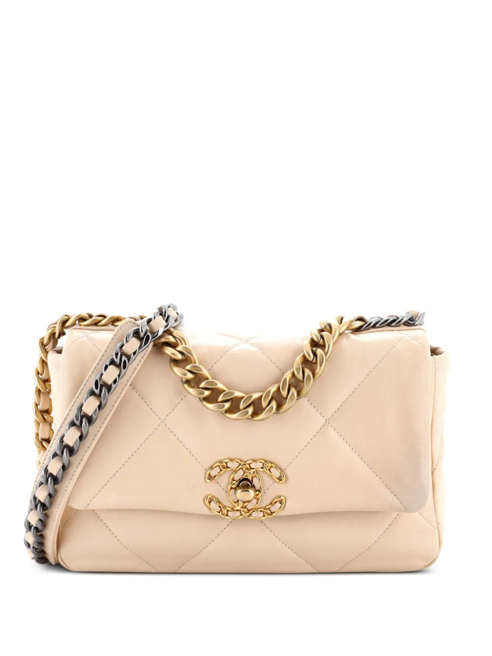 CHANEL Pre-Owned 19 Flap Bag Quilted Leather Medium crossbody bag - Toni neutri