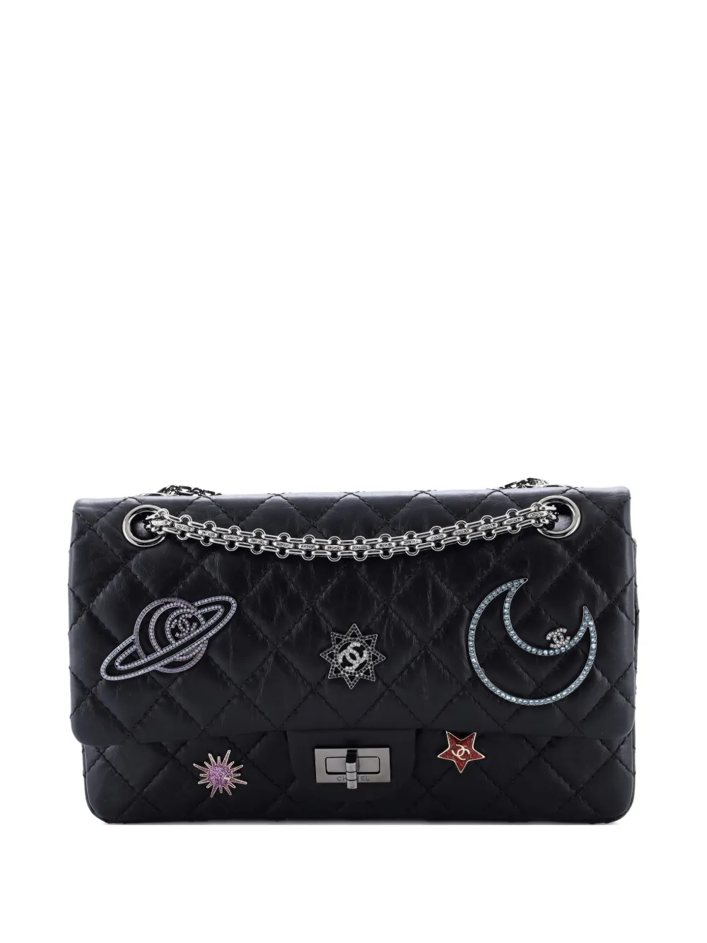 CHANEL Pre-owned Space Charms Reissue 2.55 Flap Bag Quilted Aged Calfskin 225 Shoulder Bag In Black
