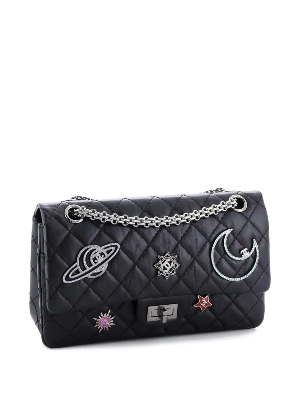 CHANEL Pre-owned Space Charms Reissue 2.55 Flap Bag Quilted Aged Calfskin 225 Shoulder Bag In Black