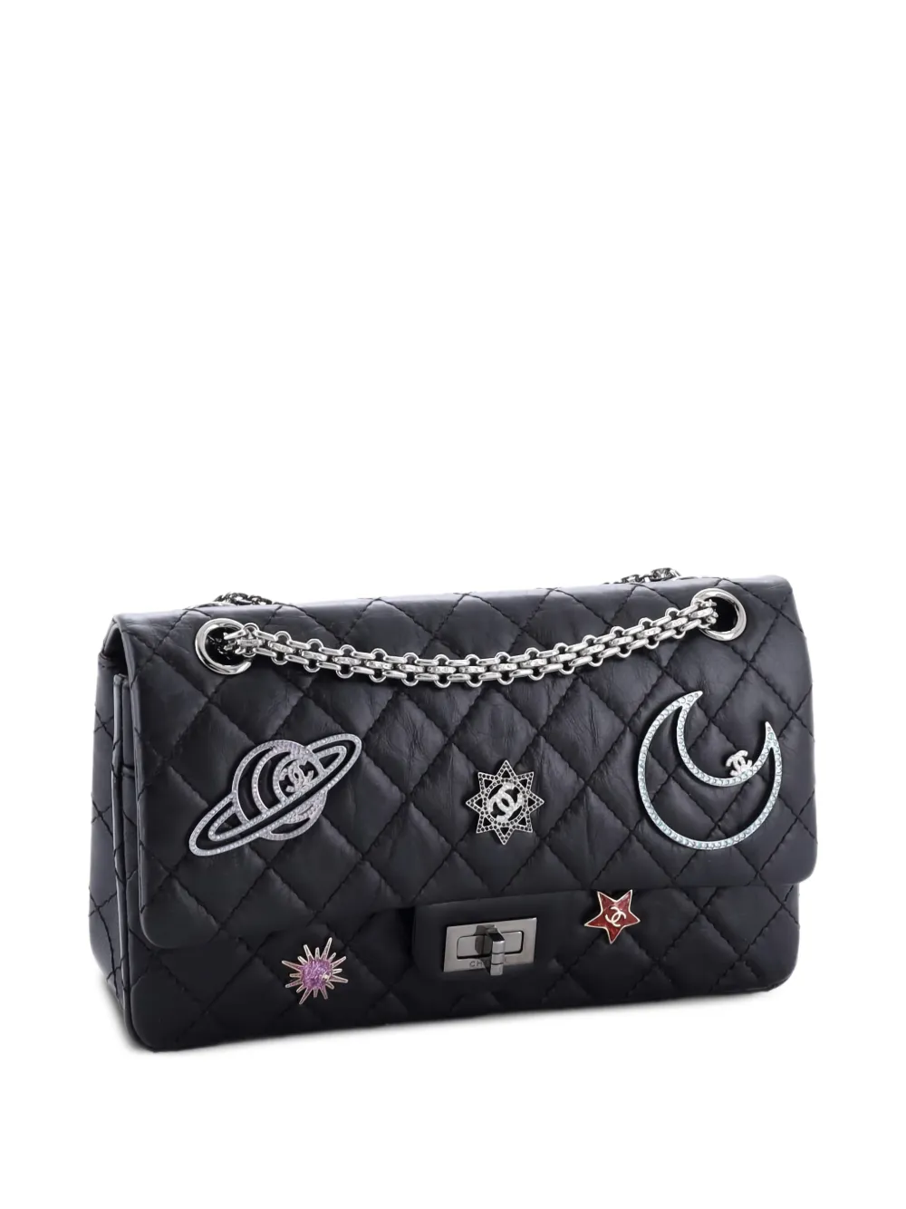  Chanel Pre-owned Sac Porté épaule Space Charms Reissue 2.55 Flap Bag Matelassé En Cuir De Veau âgé 225 - Noir 