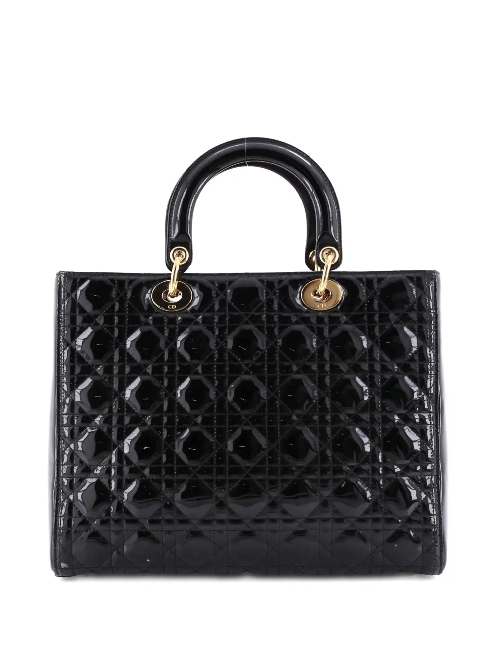 Pre-owned Dior Lady  Bag Cannage Quilt Patent Large Satchel In Black