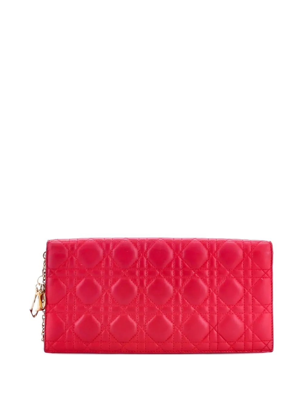 DIOR Pre-owned Lady Convertible Chain Cannage Quilt Leather Long Clutch Bag In Pink