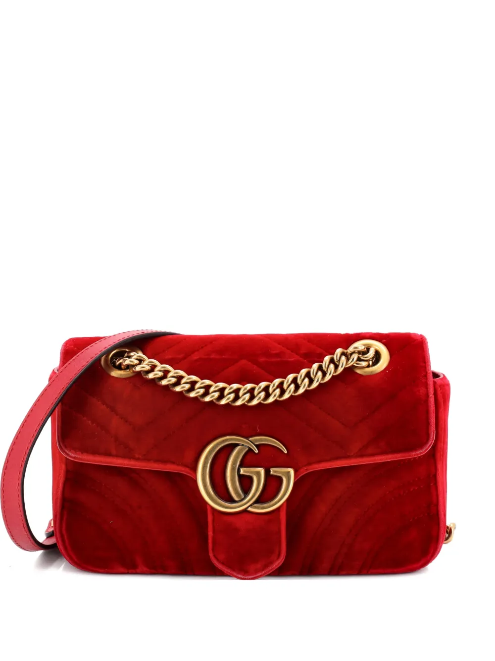Gucci Pre-Owned Borsa a spalla GG Marmont mini in velluto matelassé - Rosso