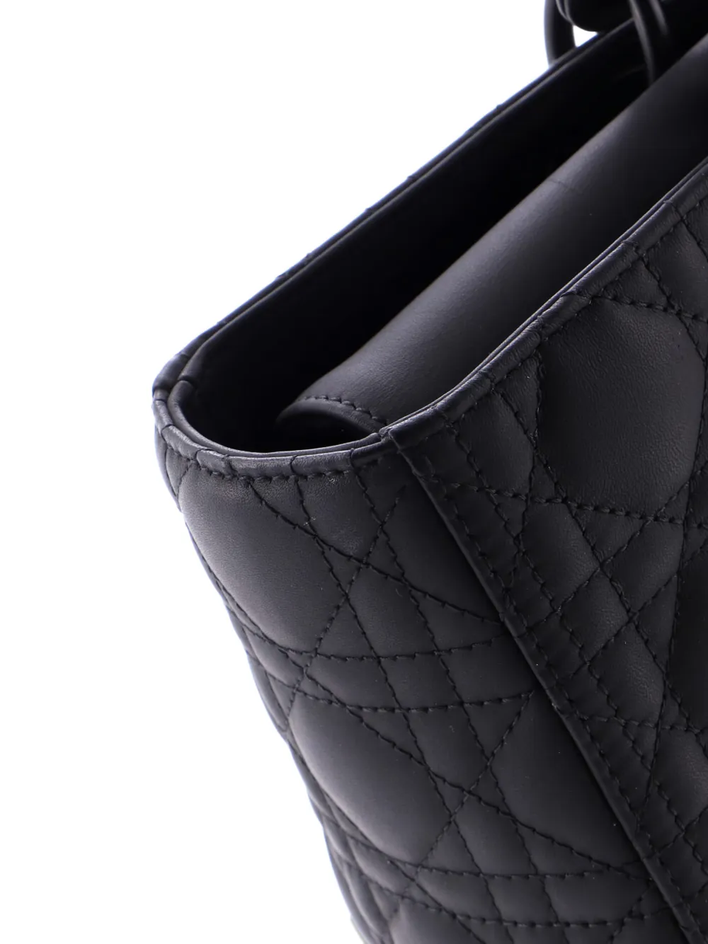 Pre-owned Dior Ultra Matte Lady  Bag Cannage Quilt Calfskin Large Satchel In Black