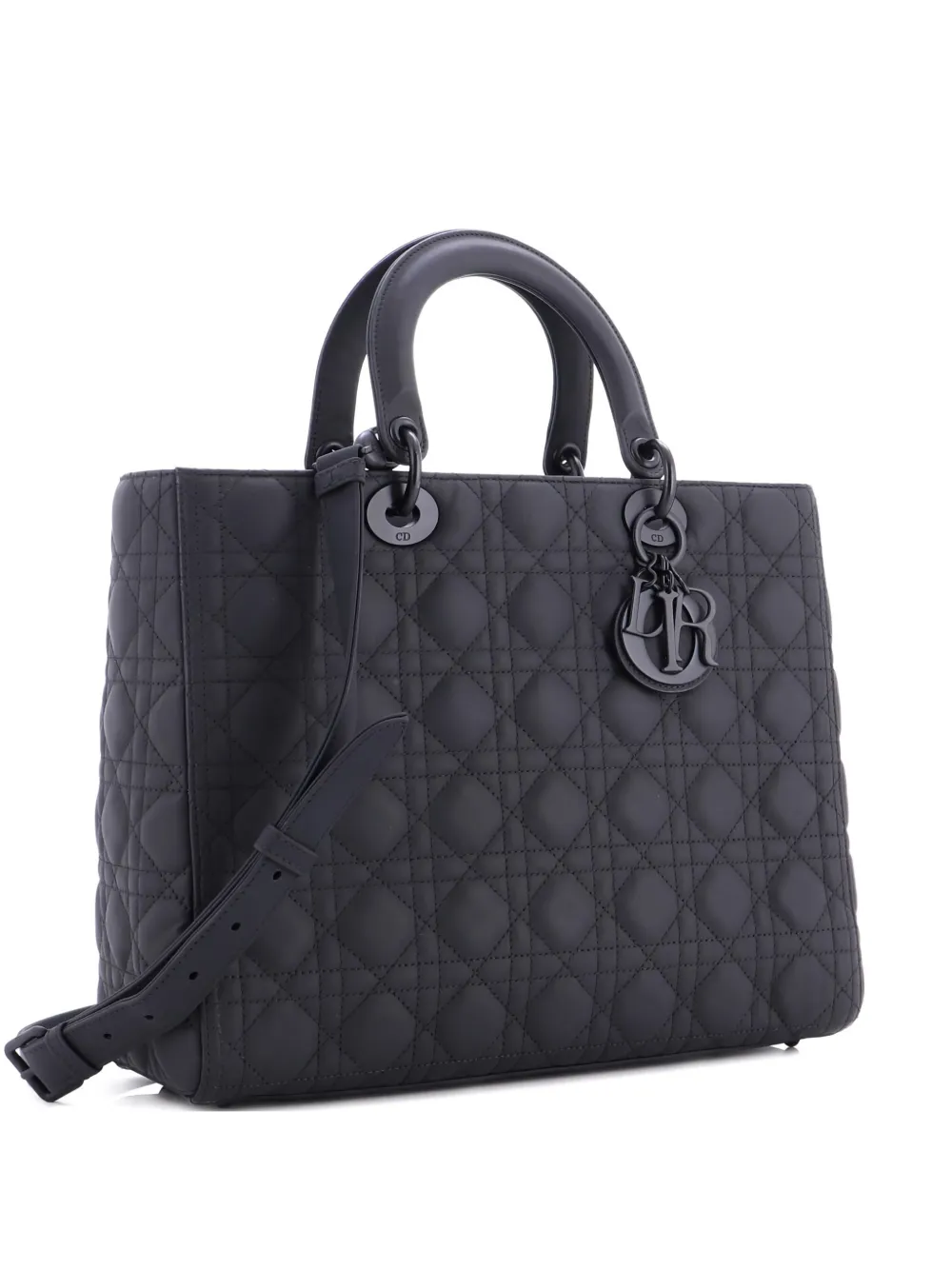 Pre-owned Dior Ultra Matte Lady  Bag Cannage Quilt Calfskin Large Satchel In Black