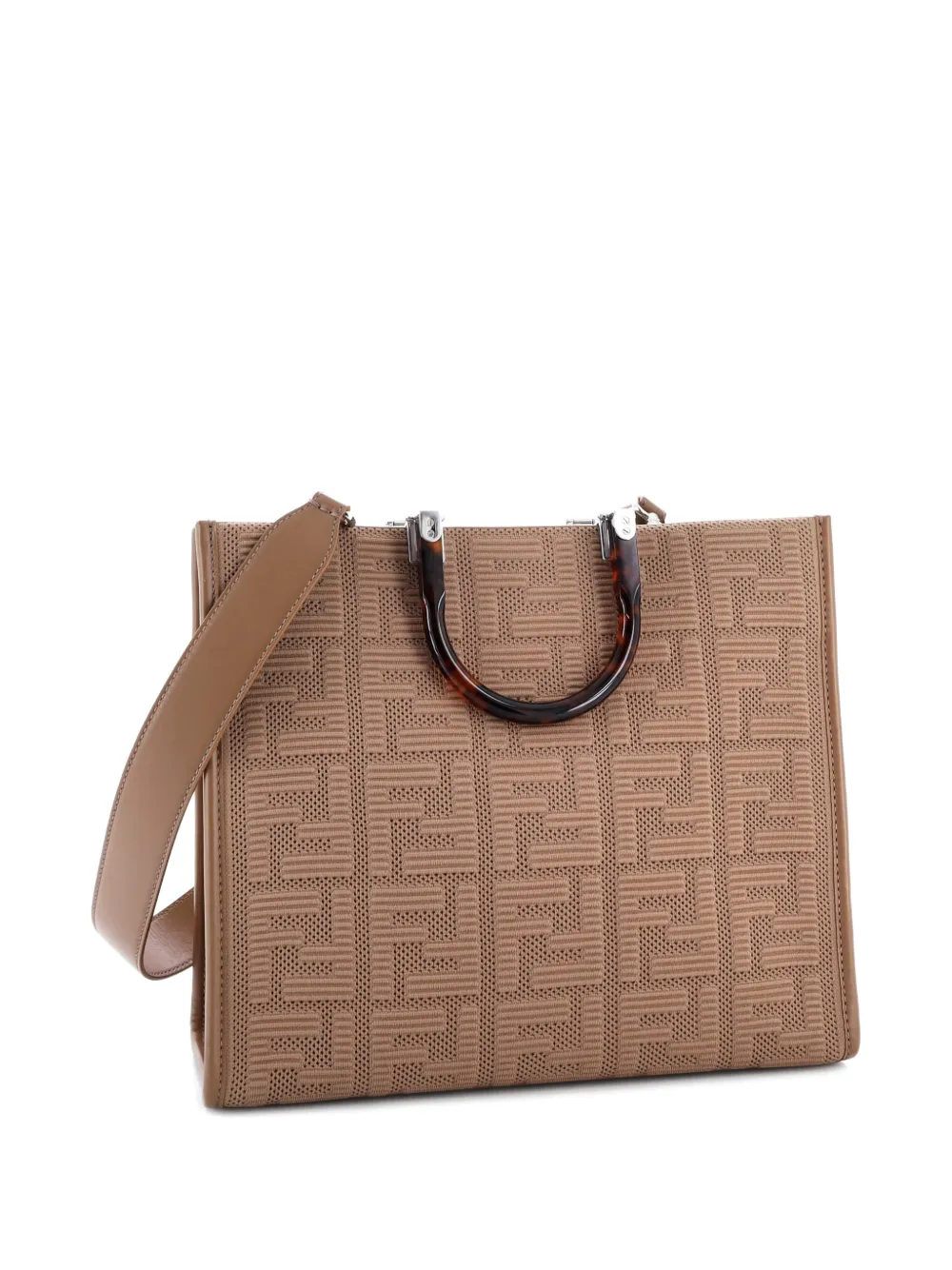 Pre-owned Fendi Sunshine Shopper Zucca Technical Mesh Medium Tote Bag In Neutral