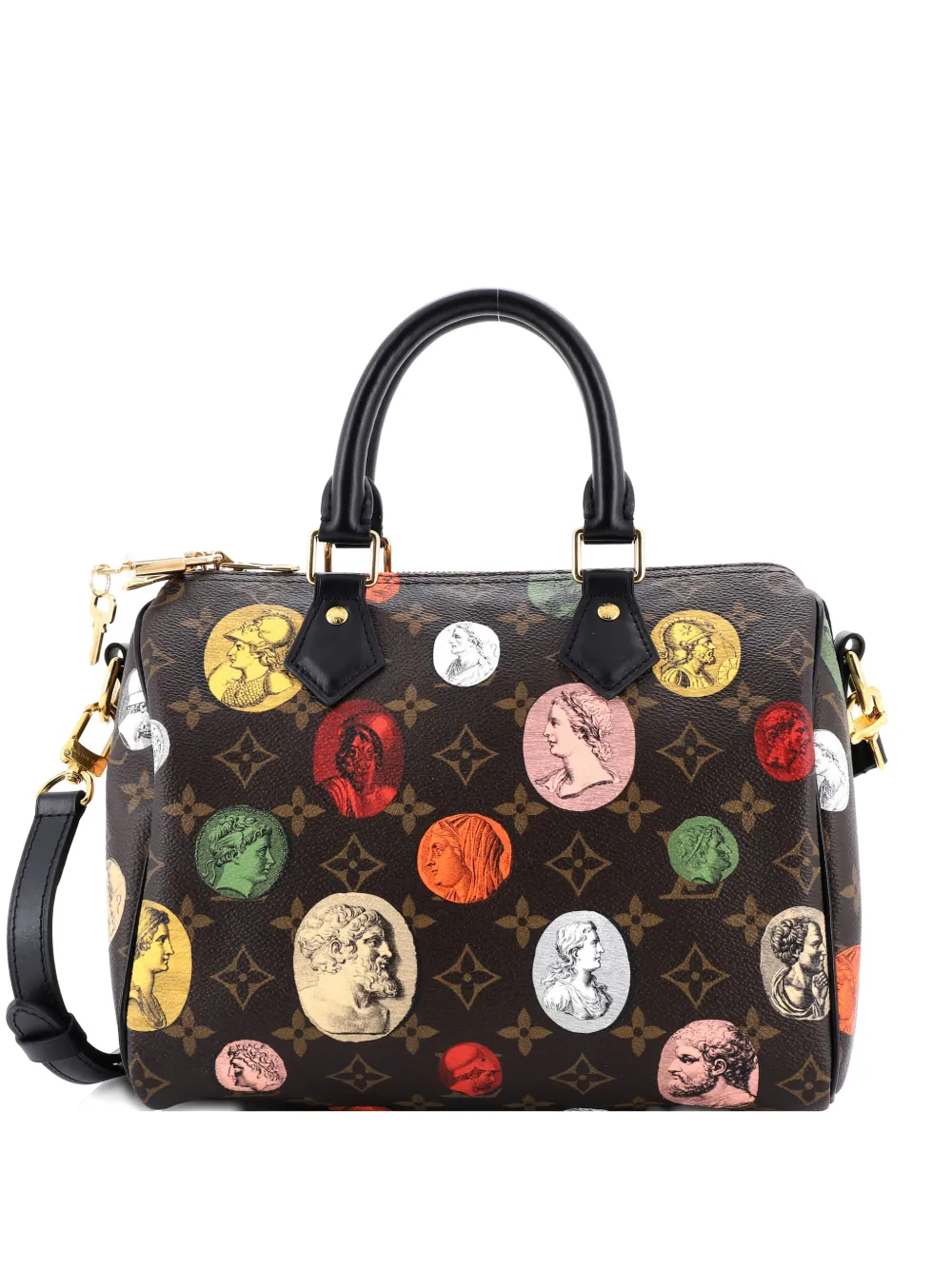 Pre-owned Louis Vuitton Speedy Bandouliere Bag Limited Edition Fornasetti Cameo Monogram Canvas 25 Satchel In Brown