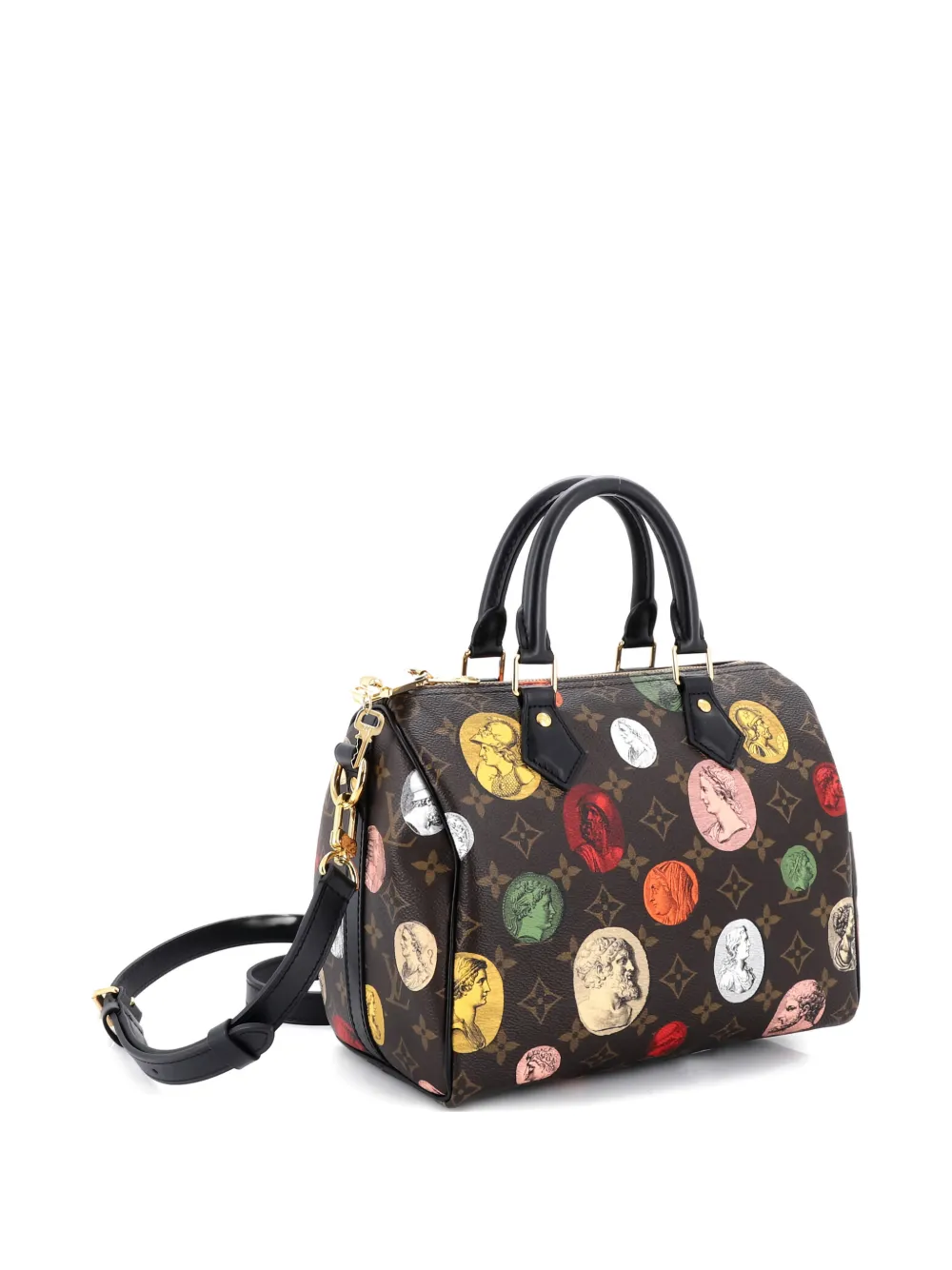 Pre-owned Louis Vuitton Speedy Bandouliere Bag Limited Edition Fornasetti Cameo Monogram Canvas 25 Satchel In Brown