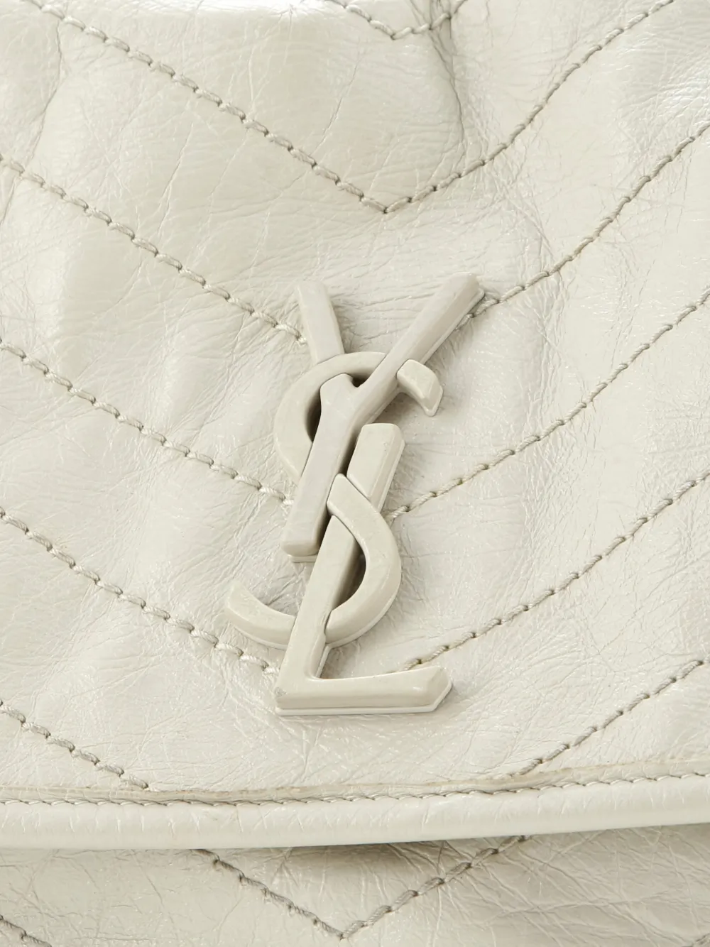 SAINT LAURENT Pre-owned Niki Chain Flap Bag Matelasse Chevron Leather Medium Shoulder Bag In White