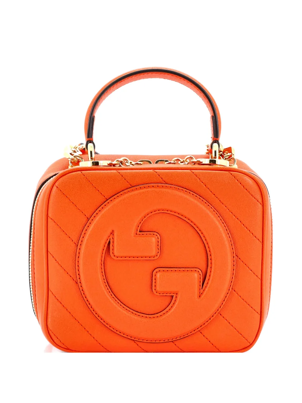 Pre-owned Gucci Blondie Nm Top Handle Shoulder Bag Diagonal Quilted Leather Satchel In Orange