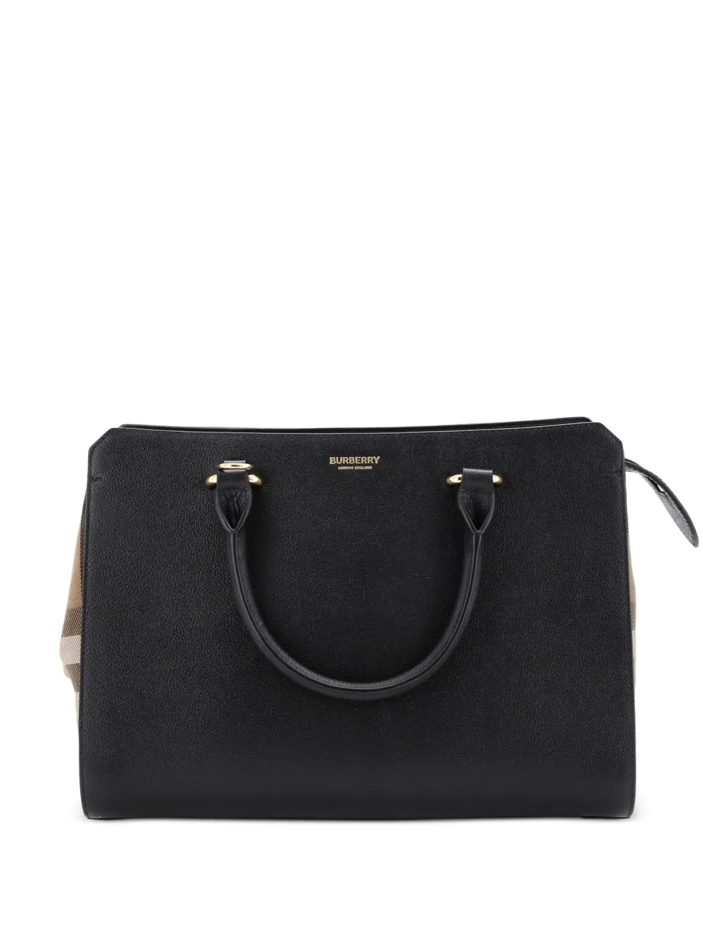 Burberry Pre-Owned Banwell Leather and House Check Canvas Small tote bag - Nero