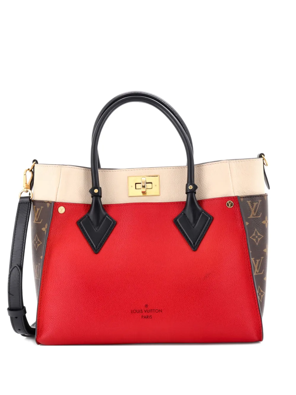 Louis Vuitton Pre-Owned On My Side Leather with Monogram Canvas MM tote bag - Braun