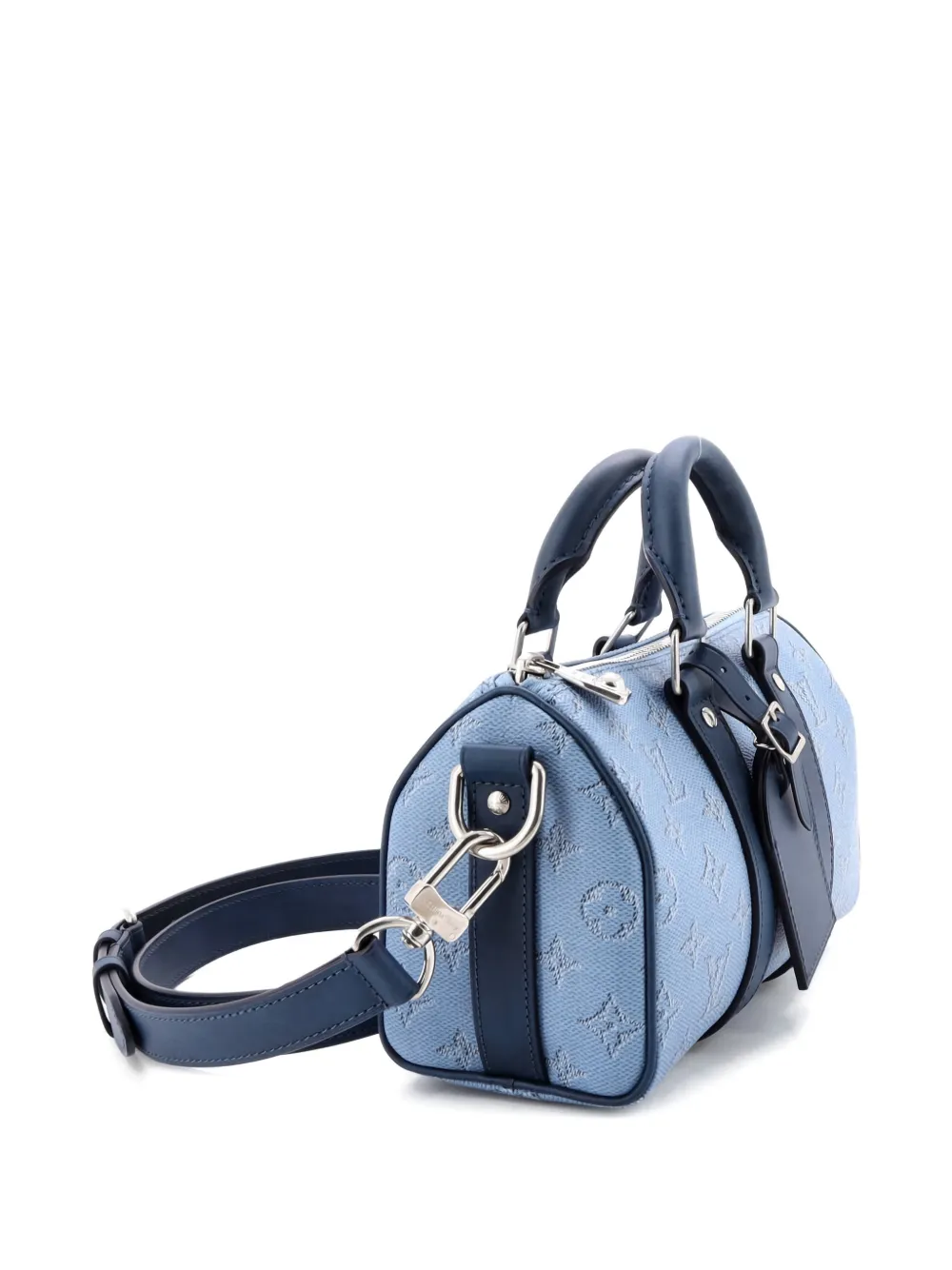 Pre-owned Louis Vuitton Keepall Bandouliere Bag Limited Edition Monogram Heritage Canvas 25 Satchel In Blue