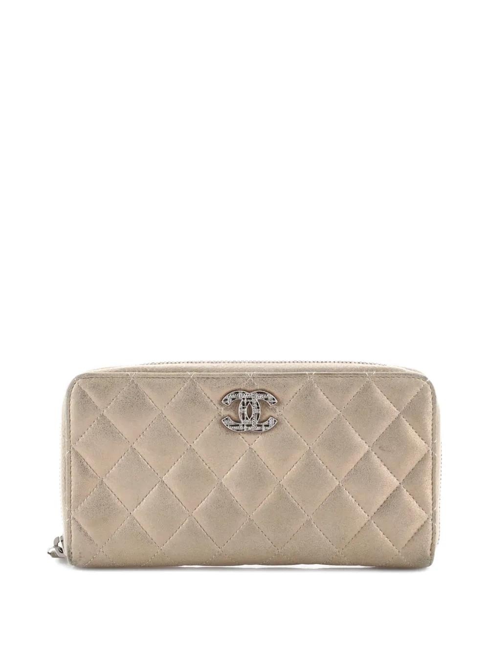 Pre-owned Chanel Paris-salzburg Zip Around Wallet Quilted Iridescent Calfskin Long Small Wallets In Gold