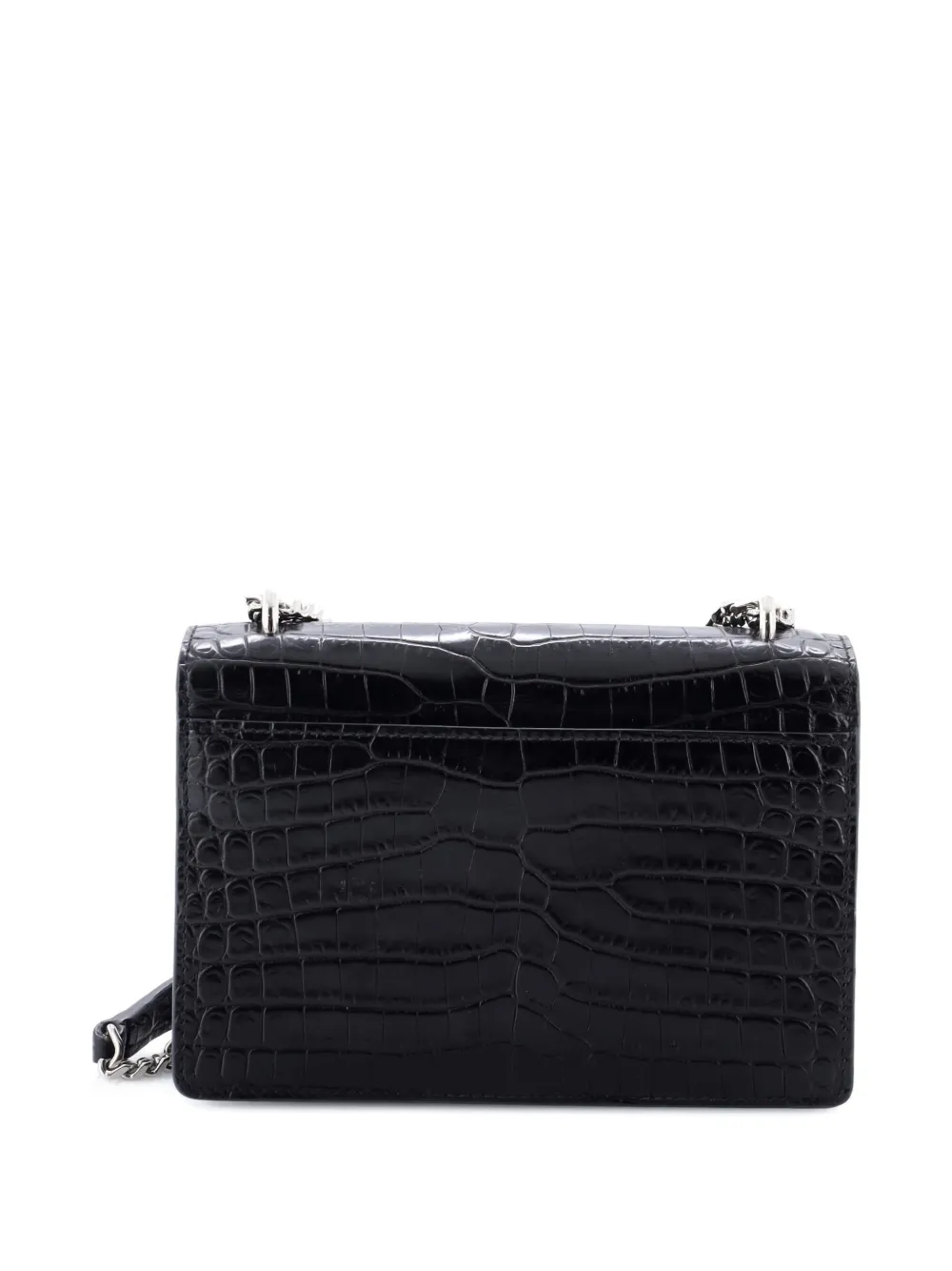 SAINT LAURENT Pre-owned Sunset Chain Wallet Crocodile Embossed Leather Crossbody Bag In Black