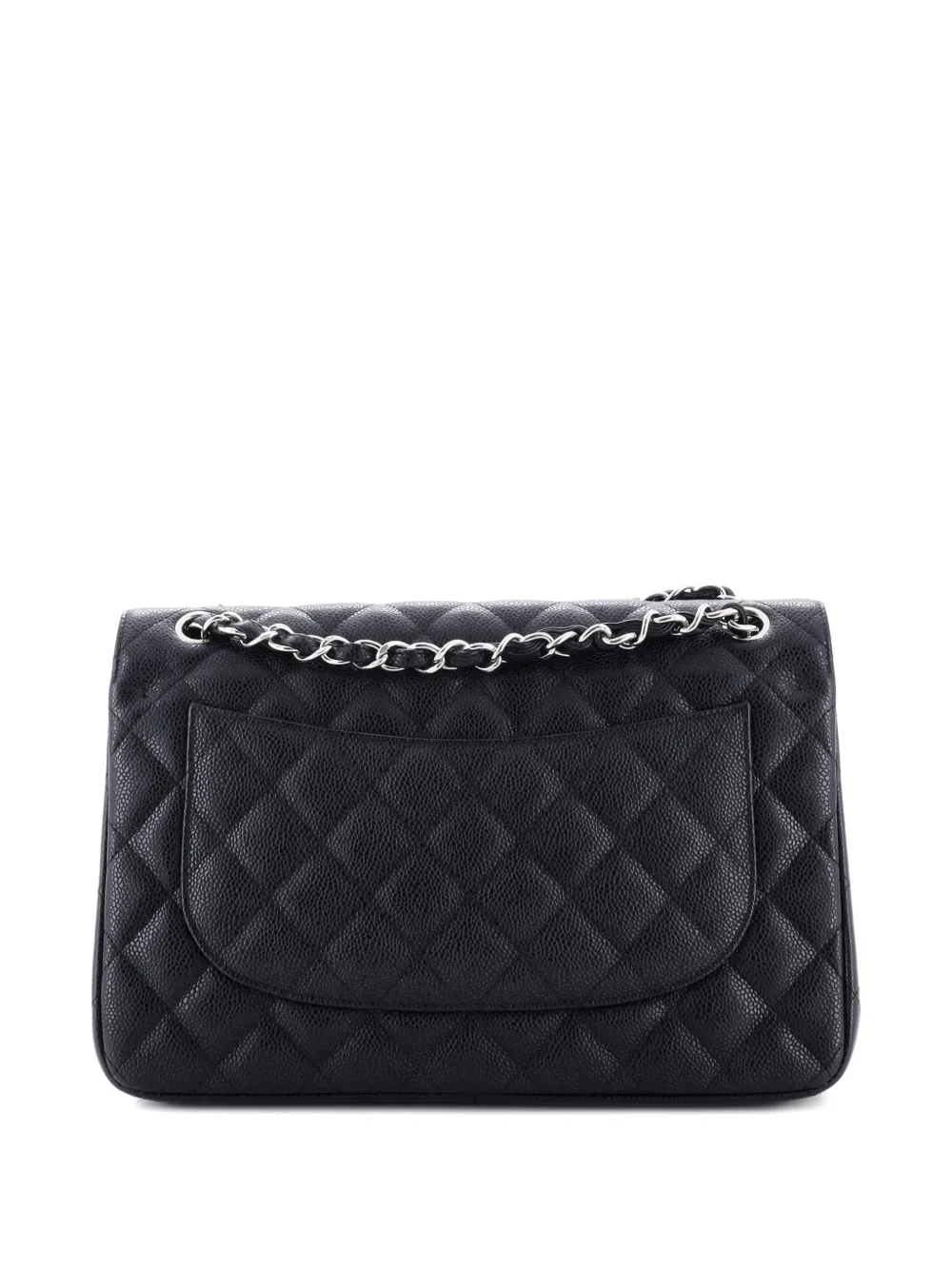 Pre-owned Chanel Classic Double Flap Bag Quilted Caviar Jumbo Shoulder Bag In Black