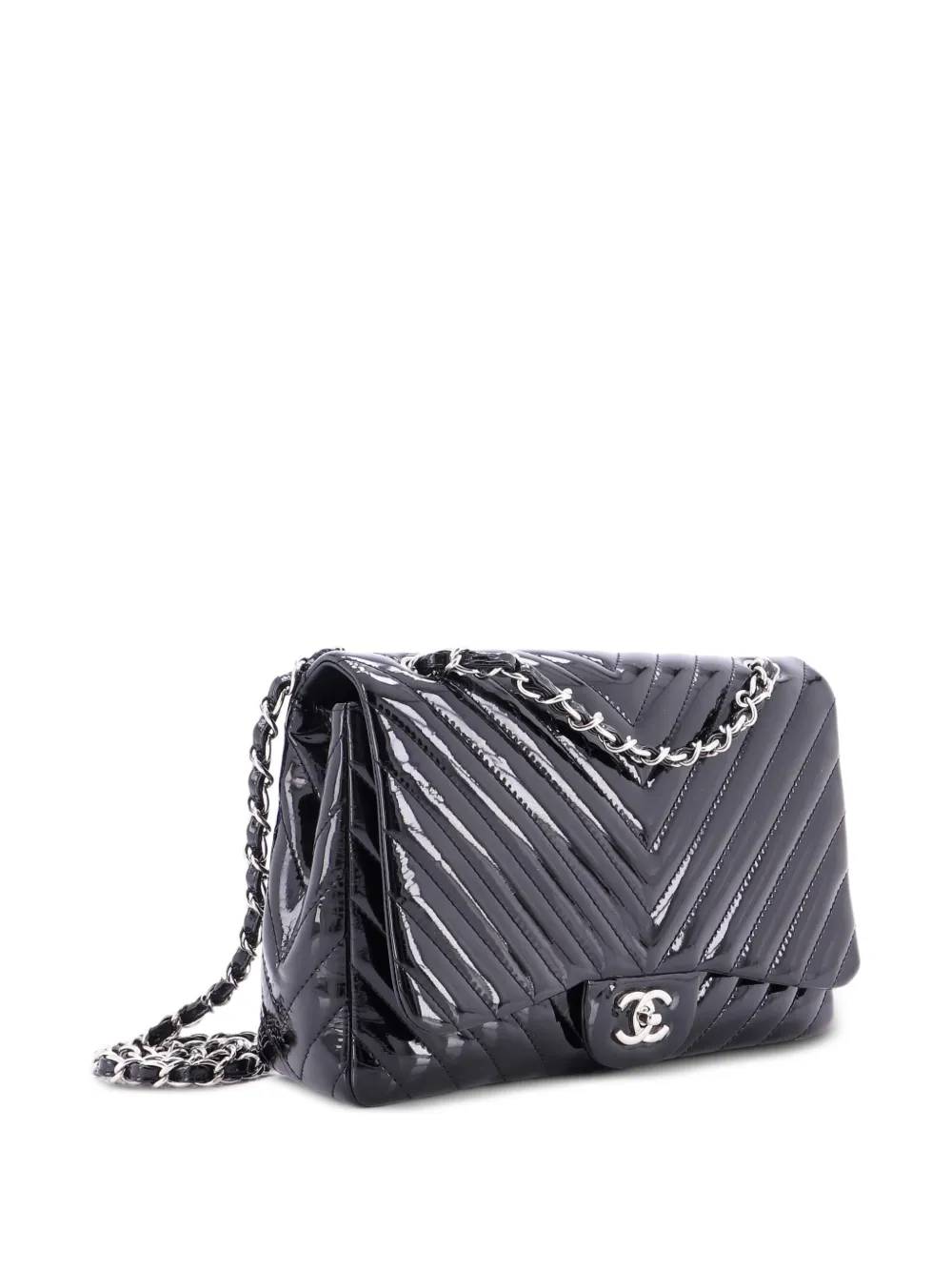 CHANEL Pre-Owned Classic Single Flap Bag Chevron Patent Maxi shoulder bag - Nero