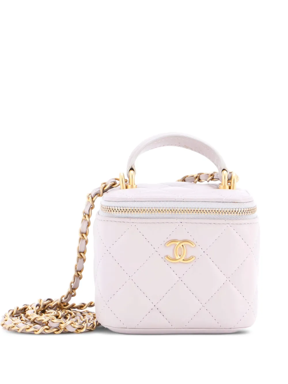 CHANEL Pre-Owned Classic Top Handle Vanity Case with Chain Quilted Lambskin Mini crossbody bag - Grigio