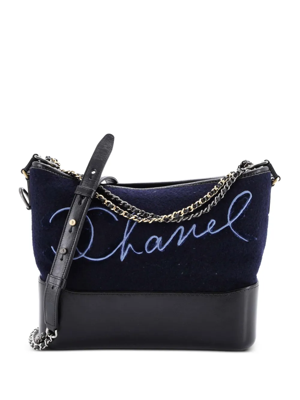 CHANEL Pre-Owned Paris-Hamburg Gabrielle Embroidered Wool and Calfskin Medium hobo bag - Nero