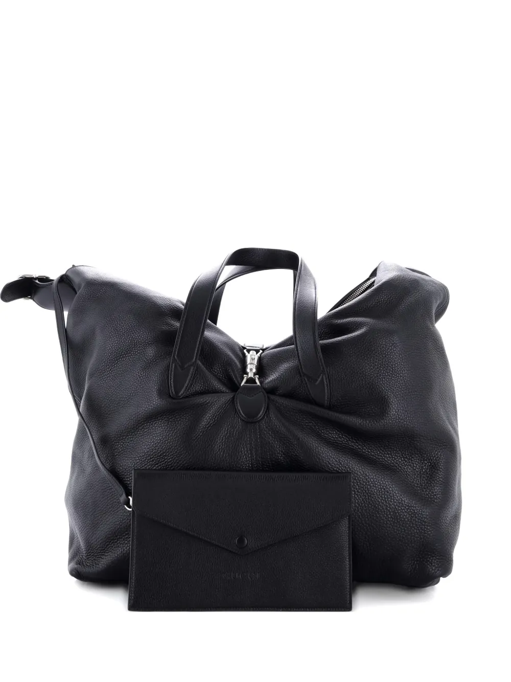 Pre-owned Gucci Jackie 1961 Soft Convertible Leather Large Tote Bag In Black