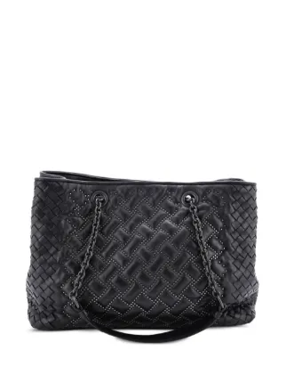 Bottega Veneta ブラックレザー ハンドバッグ 保存袋付き Bottega Veneta Pre-Owned ダブルチェーン レザーハンドバッグ