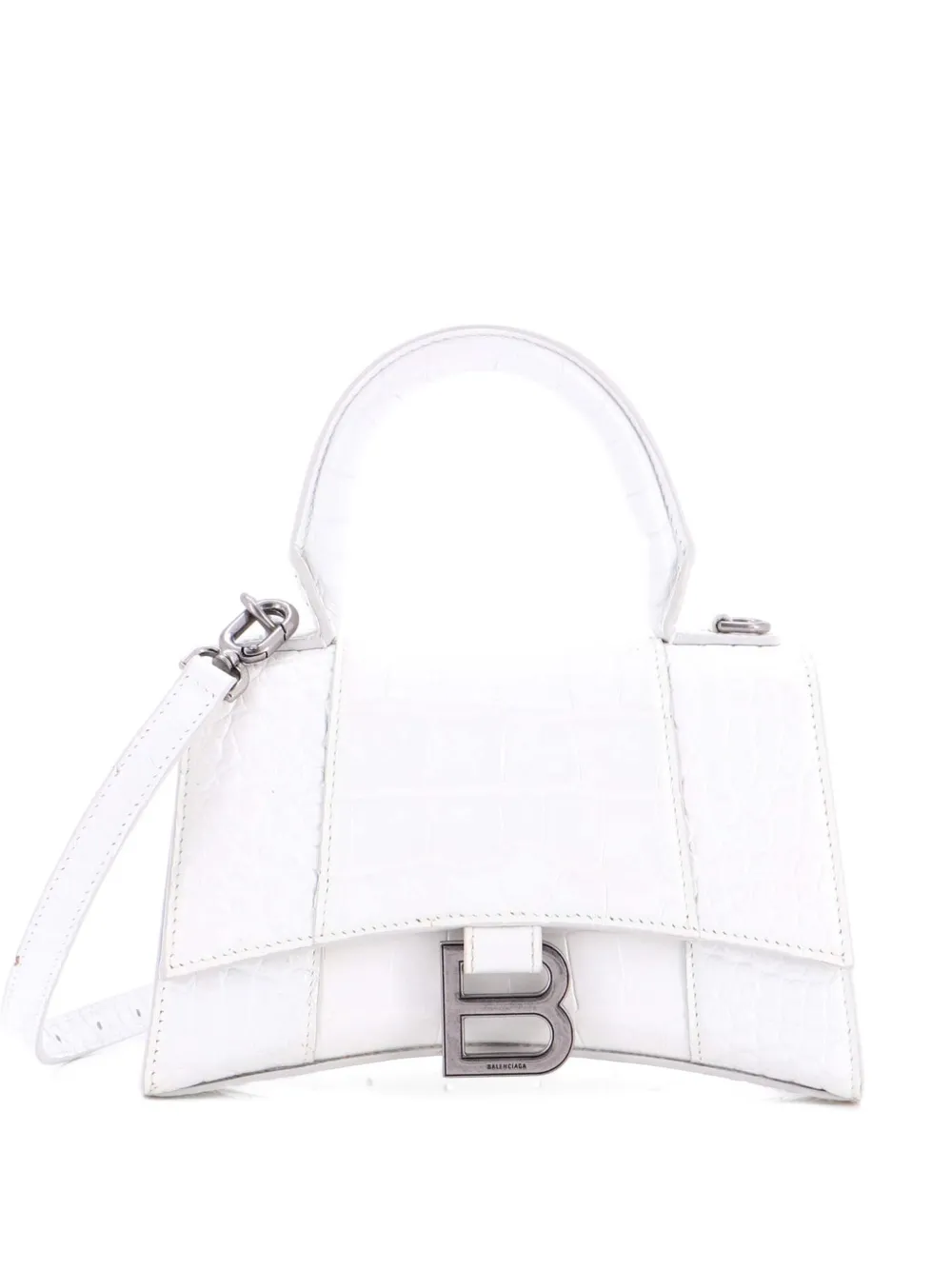 Balenciaga Pre-Owned Hourglass Top Handle Bag Crocodile Embossed Leather XS satchel - White