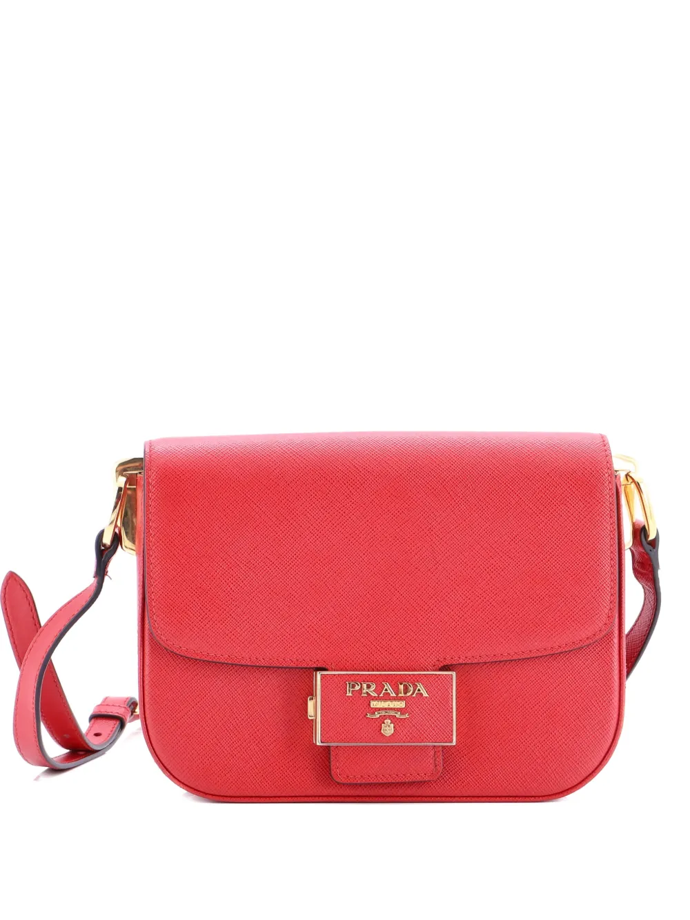 Prada Pre-Owned Embleme Flap Bag Saffiano Leather Small shoulder bag - Rosso