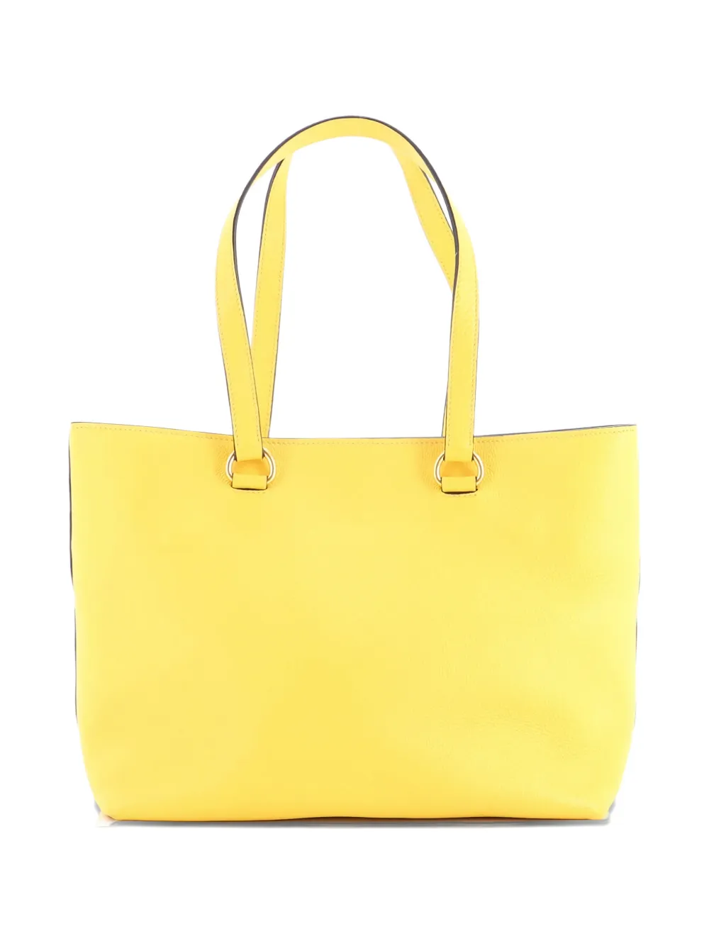 Pre-owned Prada Embossed Logo Open Vitello Daino Medium Tote Bag In Yellow