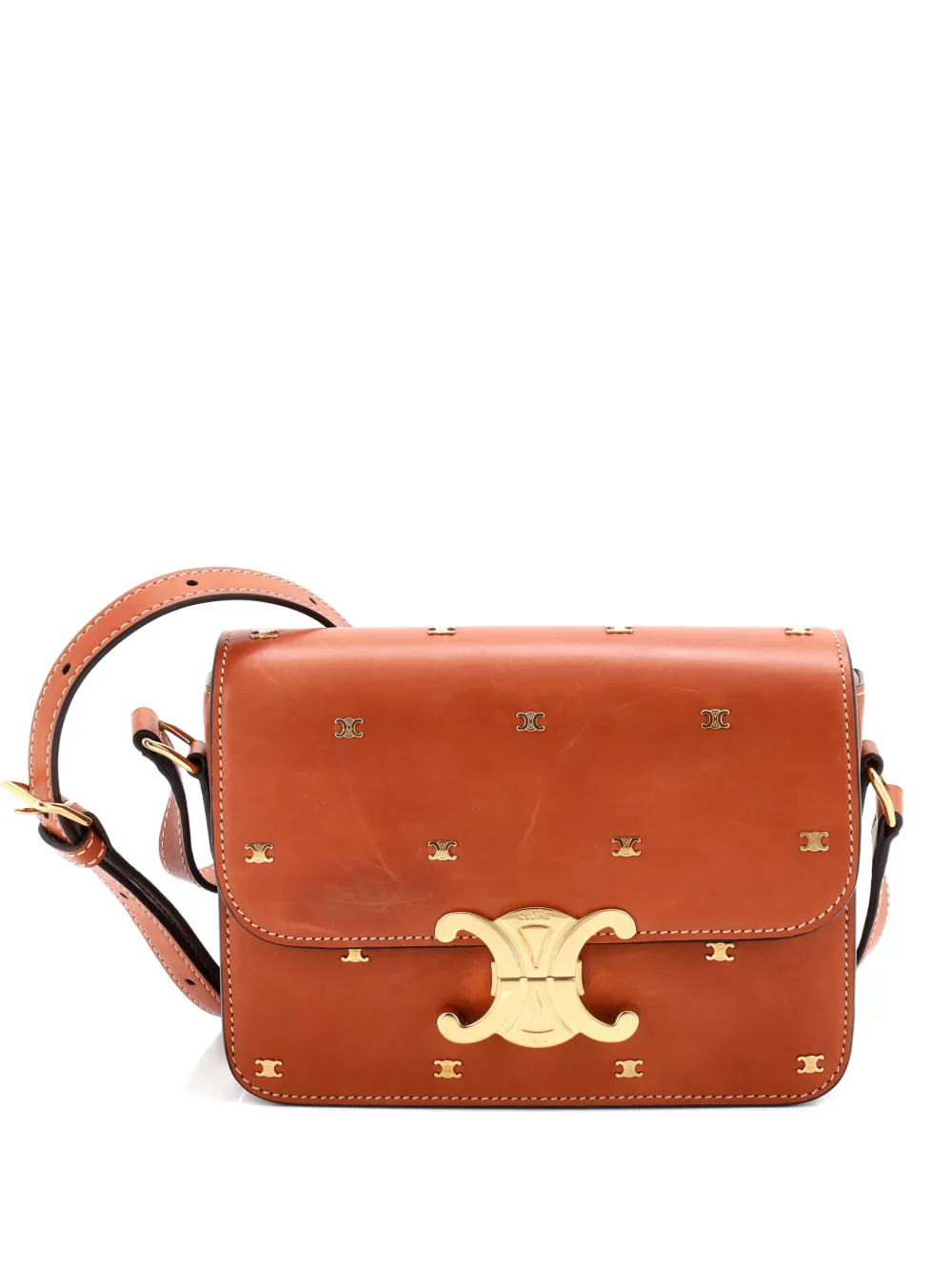 Celine Pre-Owned Triomphe Shoulder Bag Studded Smooth Calfskin Teen crossbody bag - Marrone