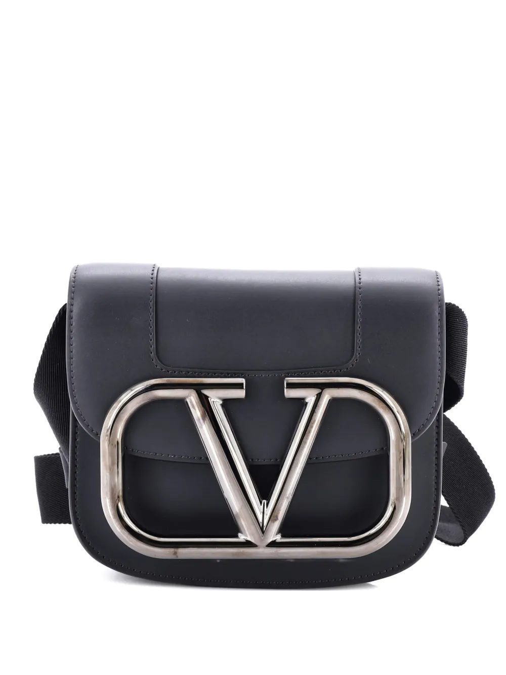 Pre-owned Valentino Garavani Supervee Convertible Satchel Leather Small Crossbody Bag In Black