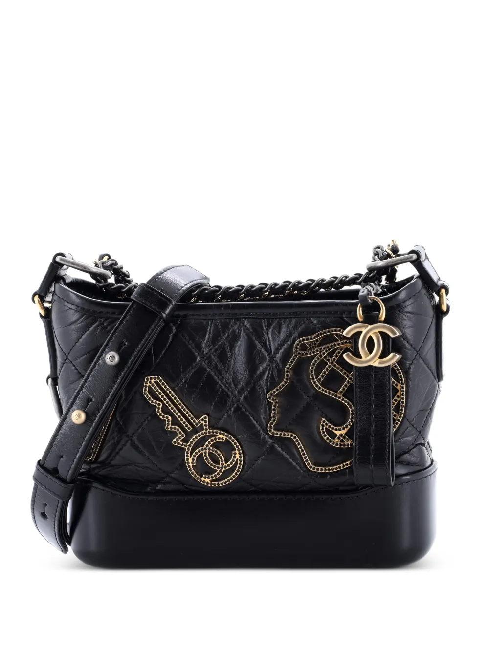 CHANEL Pre-Owned Gabrielle Embellished Quilted Aged Calfskin Small hobo bag - Nero