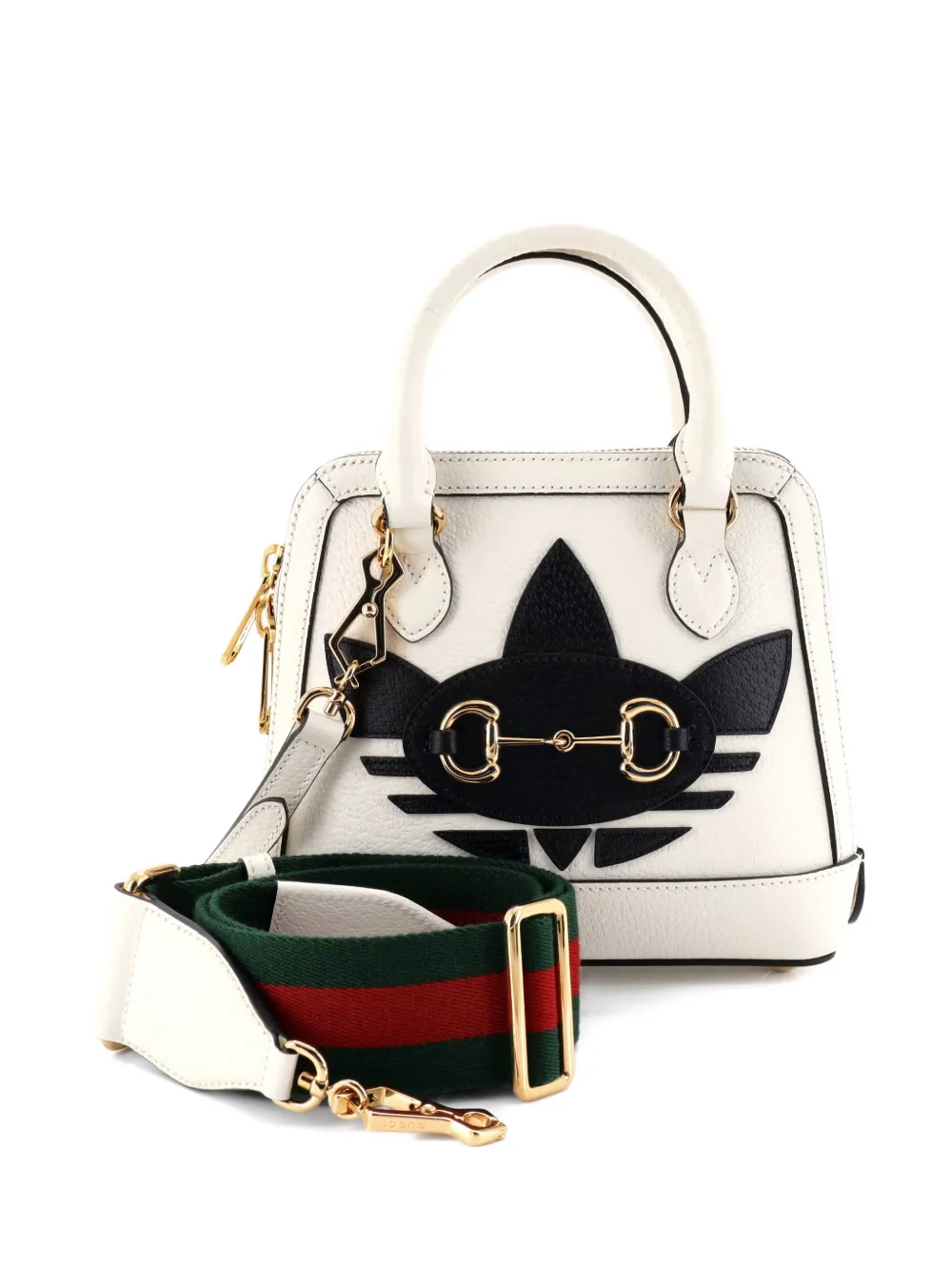 Pre-owned Gucci X Adidas Horsebit 1955 Top Handle Bag Leather With Applique Mini Satchel In White