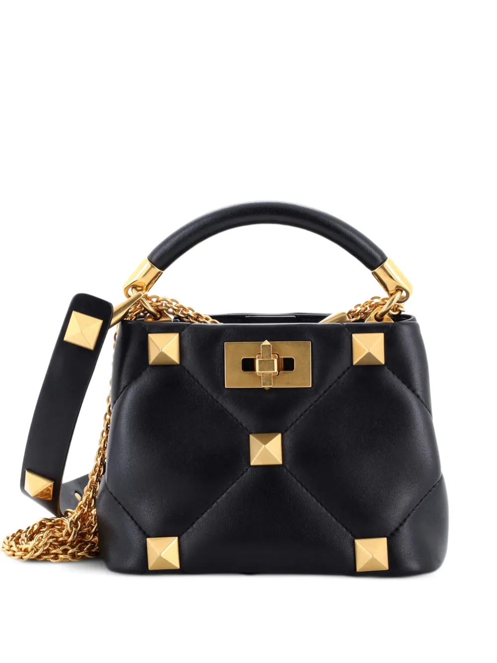 Valentino Garavani Pre-Owned Roman Stud Top Handle Bag Quilted Leather Mini shoulder bag - Nero