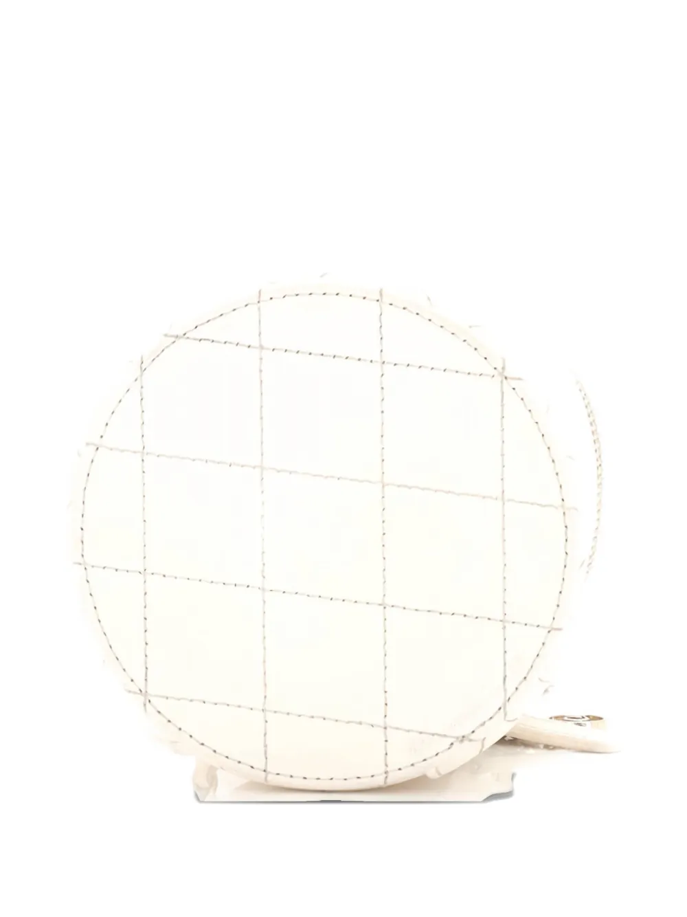Pre-owned Chanel Cc Round Vanity Case With Chain Quilted Lambskin Mini Clutch Bag In White