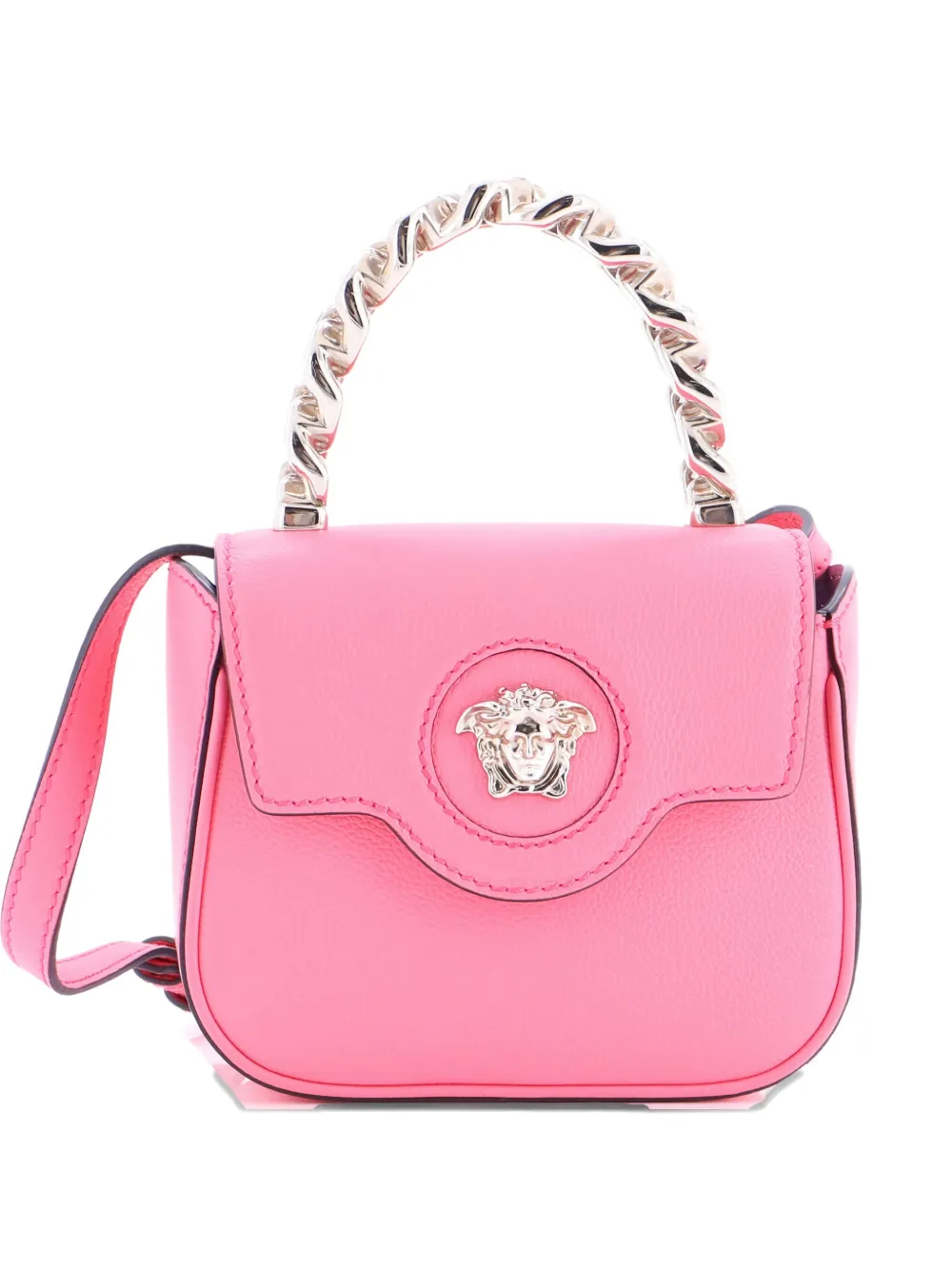 Pre-owned Versace La Medusa Chain Top Handle Bag Leather Small Satchel In Pink