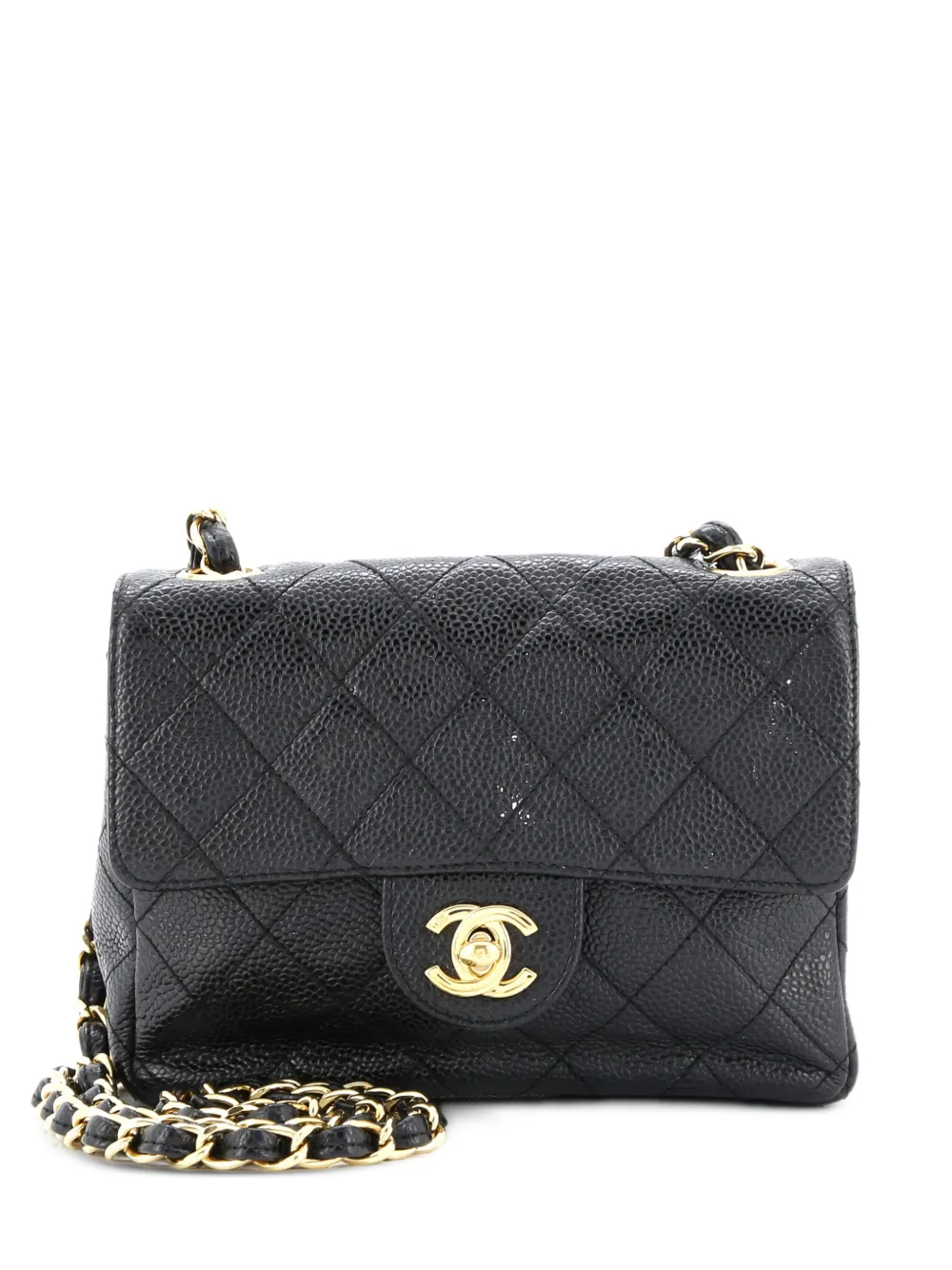 CHANEL Pre-Owned Square Classic Single Flap Bag Quilted Caviar Mini crossbody bag - Nero