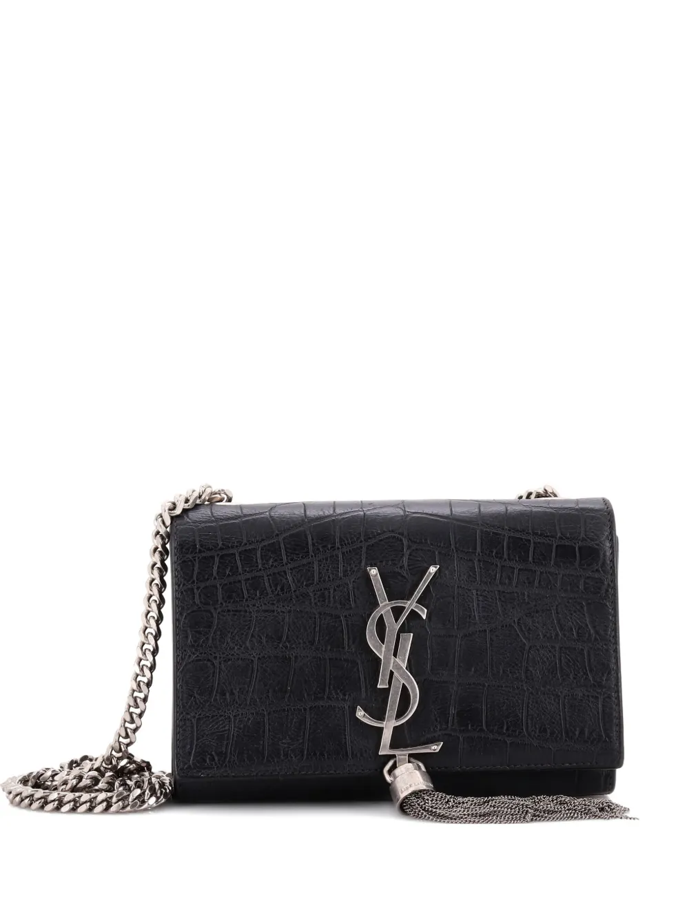 Saint Laurent Pre-Owned Classic Monogram Tassel Crocodile Embossed Leather Small crossbody bag - Nero
