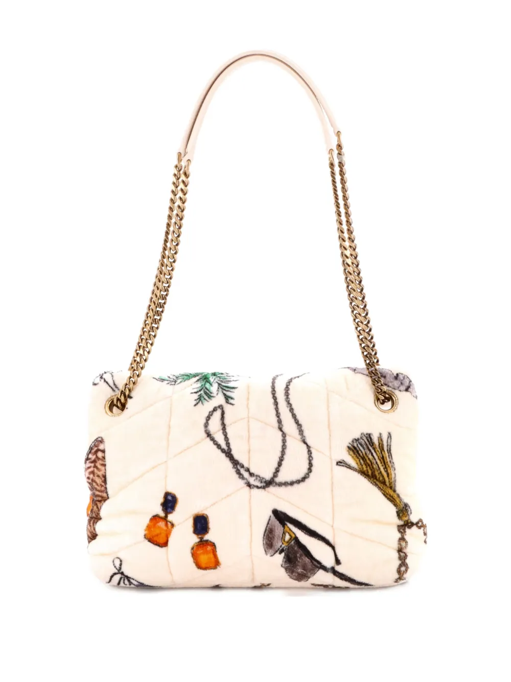 Pre-owned Saint Laurent Loulou Puffer Quilted Printed Terry Cloth Small Shoulder Bag In Multi