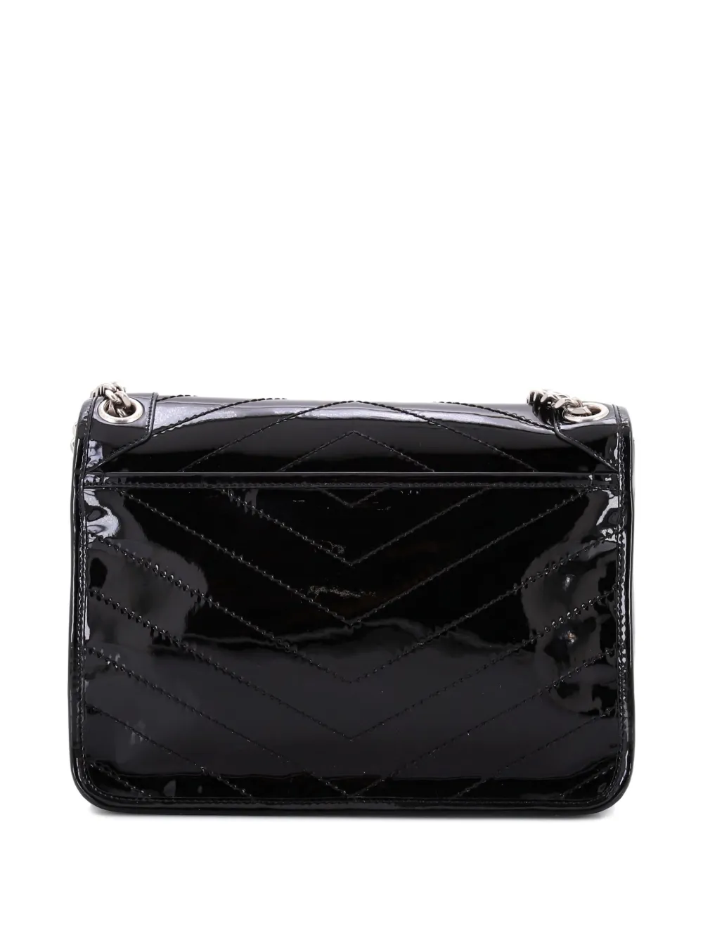 Pre-owned Saint Laurent Niki Chain Flap Bag Matelasse Chevron Patent Medium Shoulder Bag In Black