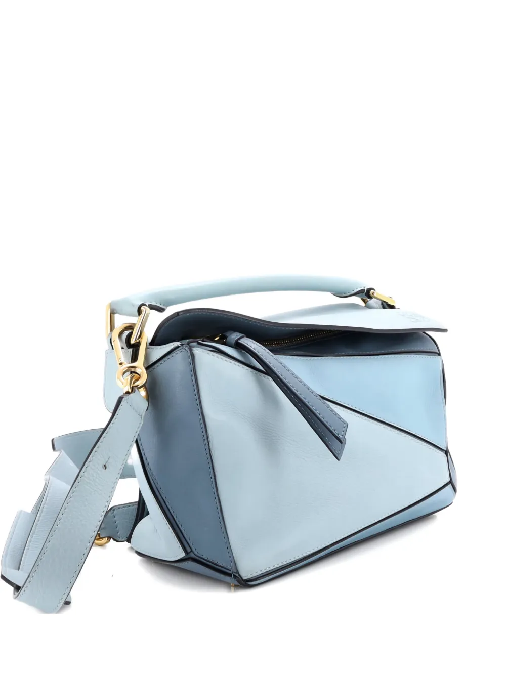 Pre-owned Loewe Puzzle Bag Leather Small Satchel In Blue