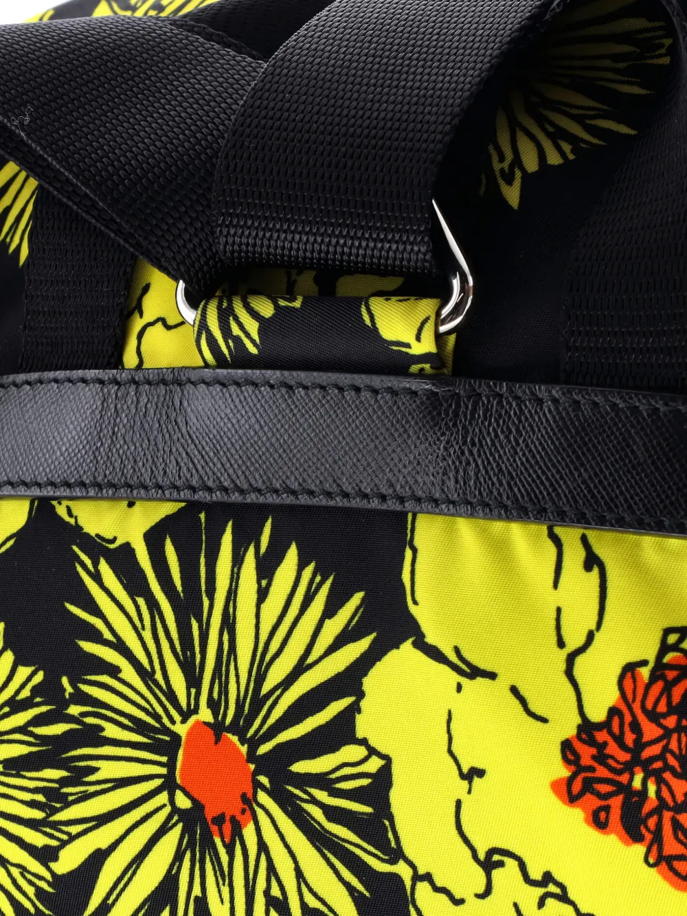 Pre-owned Prada Double Front Pocket Printed Tessuto Medium Backpack In Black