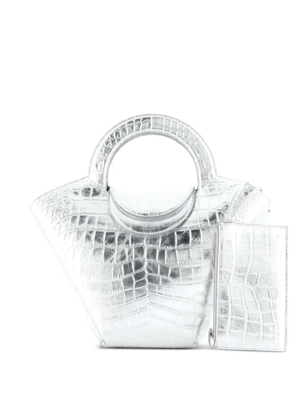 Bottega Veneta Pre-Owned Borsa tote Doll piccola in pelle goffrata effetto coccodrillo - Argento